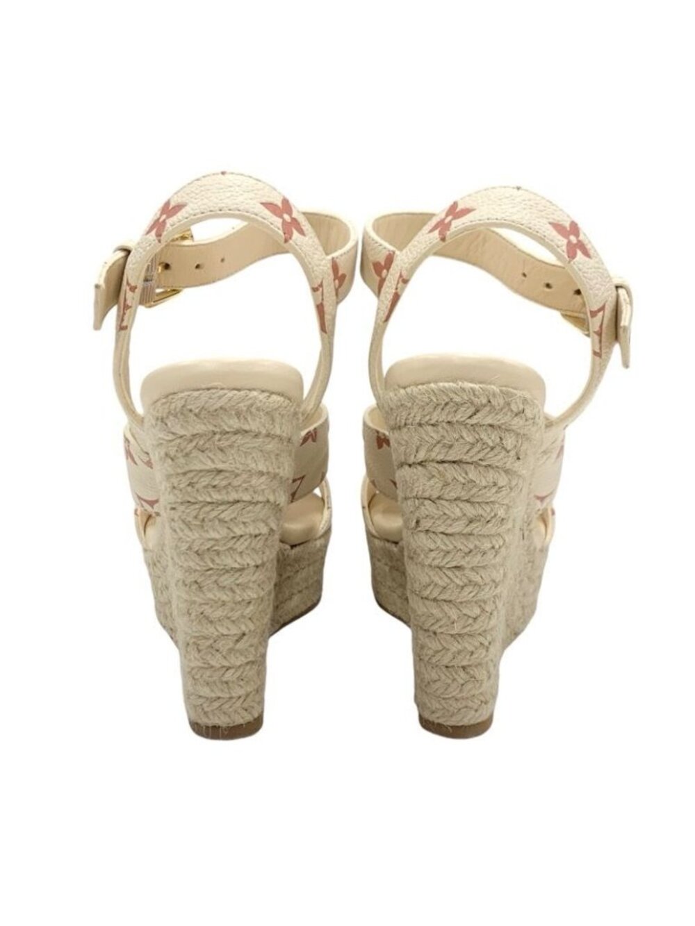 Louis Vuitton Starboard Line Monogram Sandals Shoes Leather Beige Wedge Sole - Picture 5 of 9